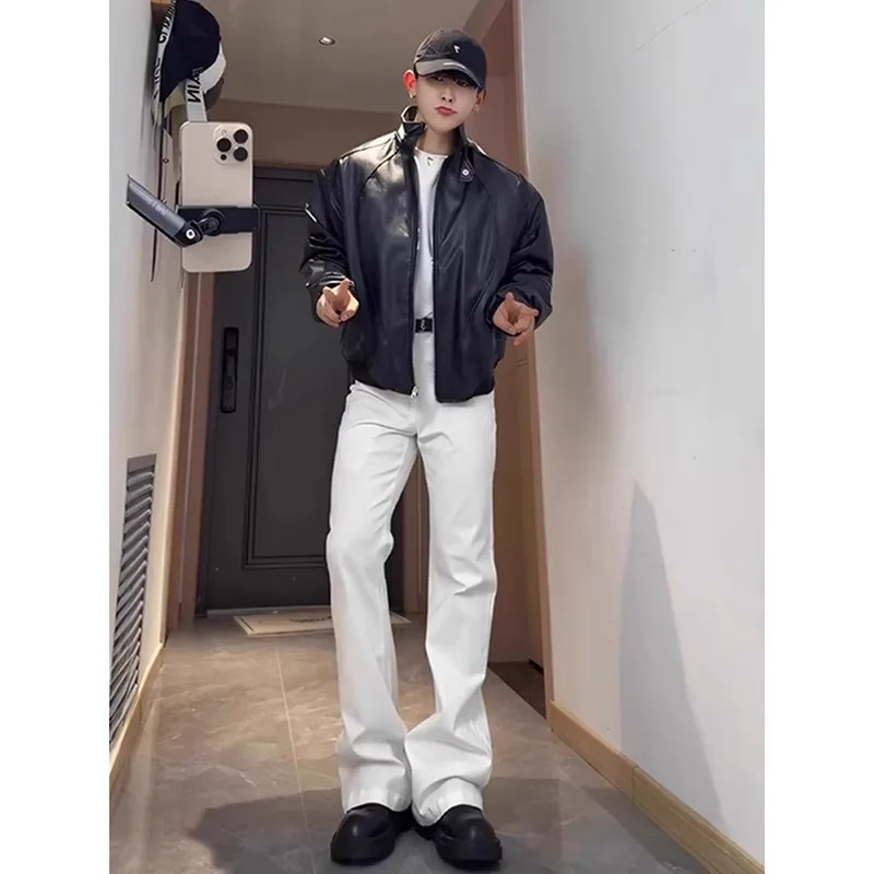 

Slim Fit Straight Leg White Jeans Men's Casual Jeans American High Street Sle Youth Trendy Wear Resistant Cotton Polyester ...