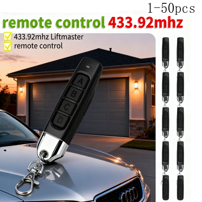 50-1PCS Remote Control 433MHz Car Key Garage Door Gate Opener Remote Control Duplicator Clone Cloning Code 4-Button Transmitter