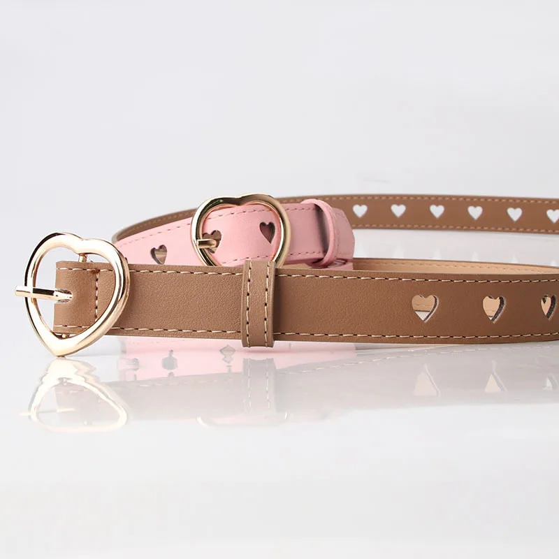 New non perforated heart-shaped hollow belt for women, versatile and sweet for girls, with fur dress decoration belt