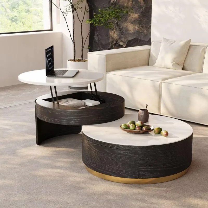 

Modern nested coffee table set, round coffee table lifting top, wooden coffee table, living room furniture