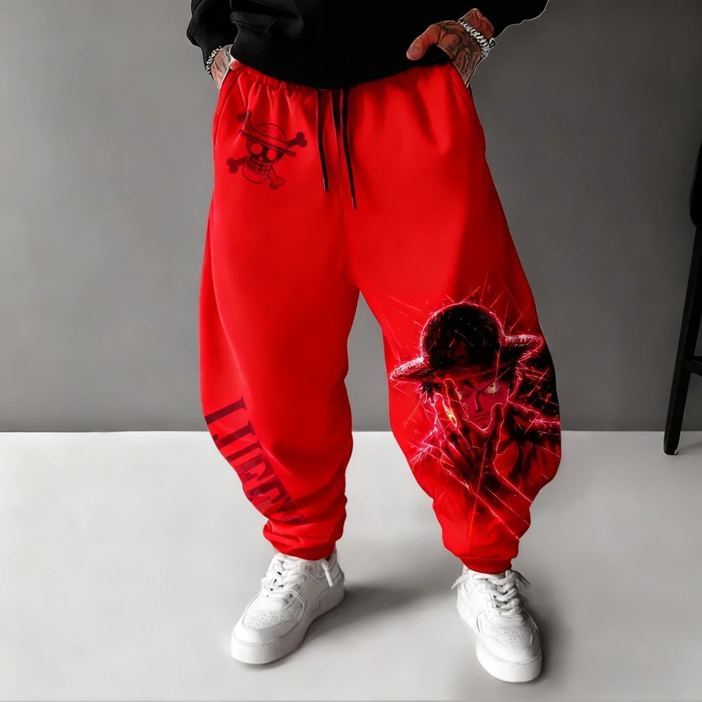 원피스 2025 가을/겨울 신상 면 스웨트팬츠 루피 애니메이션 프린트 남성용 신상 루즈 캐주얼 하라주쿠 플러스 사이즈 테이퍼드 팬츠
