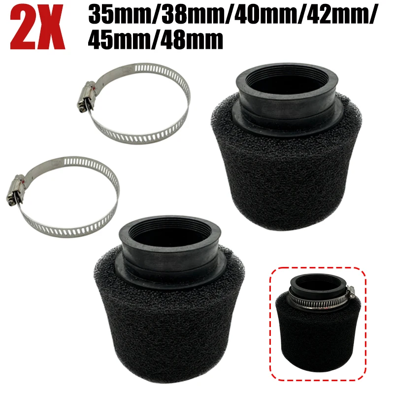 

2PCS 35/38-40/42/45/48mm Straight Neck Foam Air Filter Sponge Cleaner Clamp-on Moped Scooter For 110/125/150/250cc Dirt Pit Bike