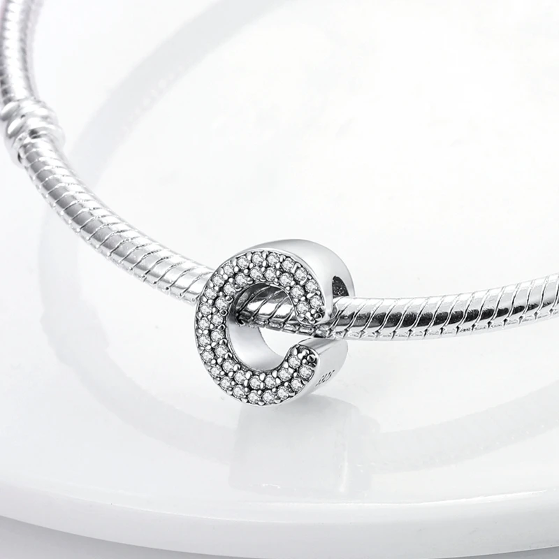 925 فضة 26 رسائل دلايات الخرز A-Z الأبجدية دلايات صالح 925 أساور أصلية لتقوم بها بنفسك حُليات صنع المجوهرات #3