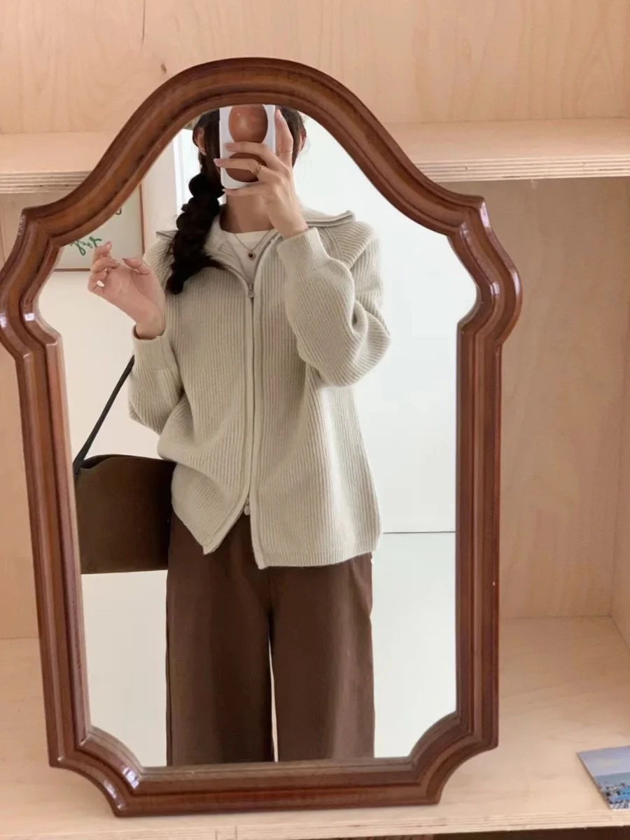 الكورية Sle Thiened ey مزدوجة سستة طوق المرأة Jaet البيض محبوك سترة الخريف الشتاء جديد سترة الوزن الثقيل #4