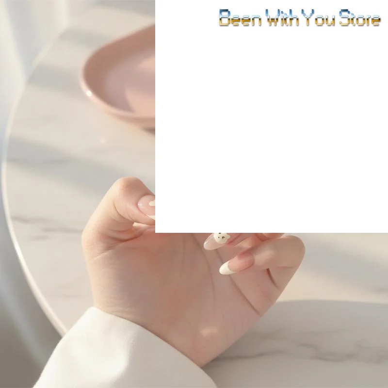 24pcs Love Wear Nail Almond Medium Press On Nails Cute Removable Beige Long False Nails Summer Korean Removable Nail Art