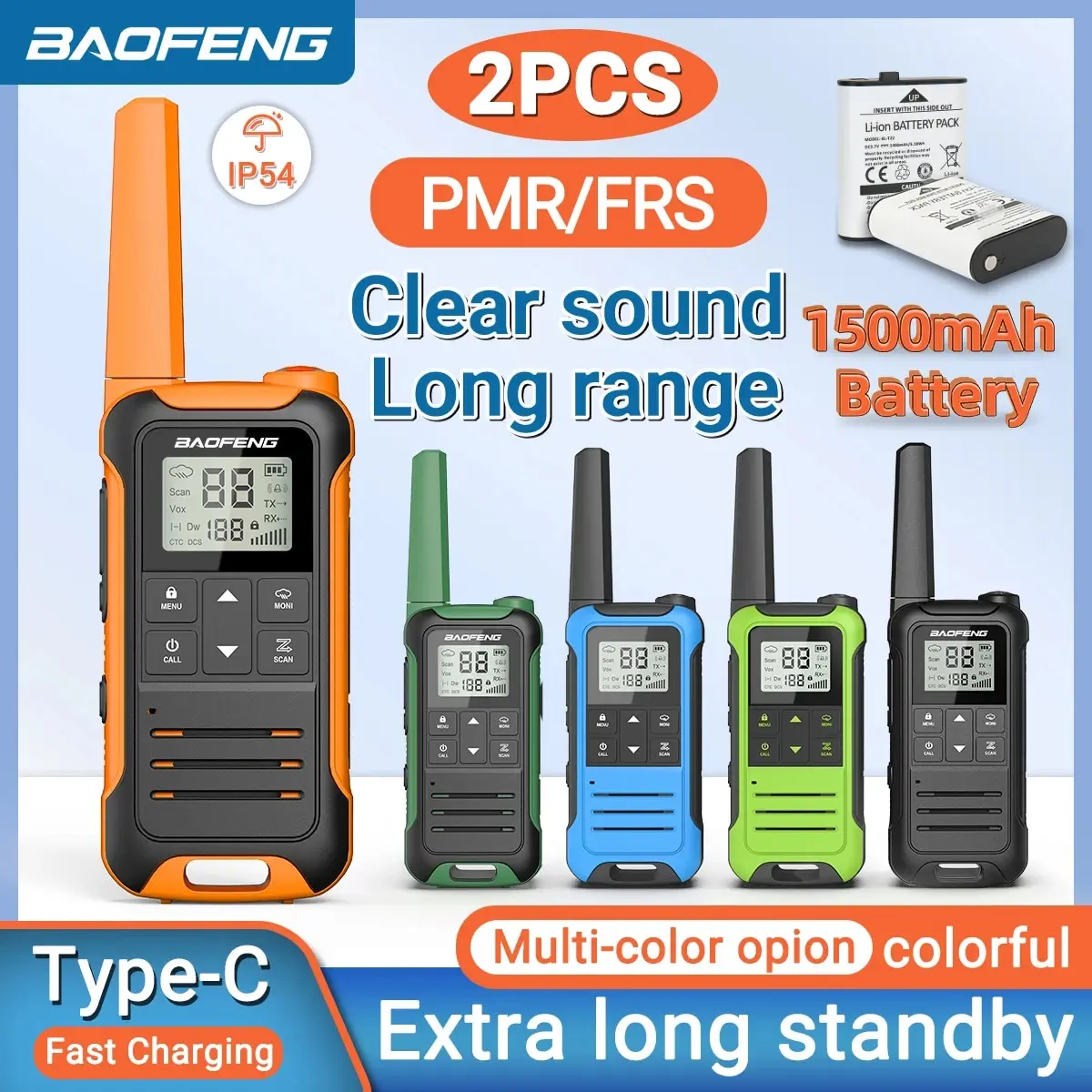 2 cái Baofeng F22 Mini Walkie Talkie pmr446 Fres tầm xa xách tay hai chiều đài phát thanh LCD hiển thị Type-C sạc cho săn bắn