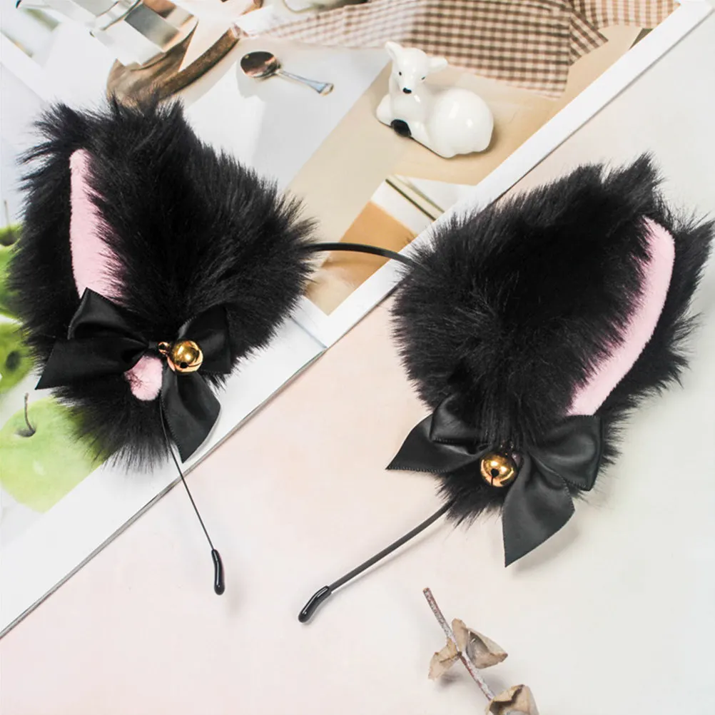 1Set Creative Cat Ear Headdress with Elegant Bowknot Choker Fashionable Cosplay Collar Decor for Carnival Dance Props