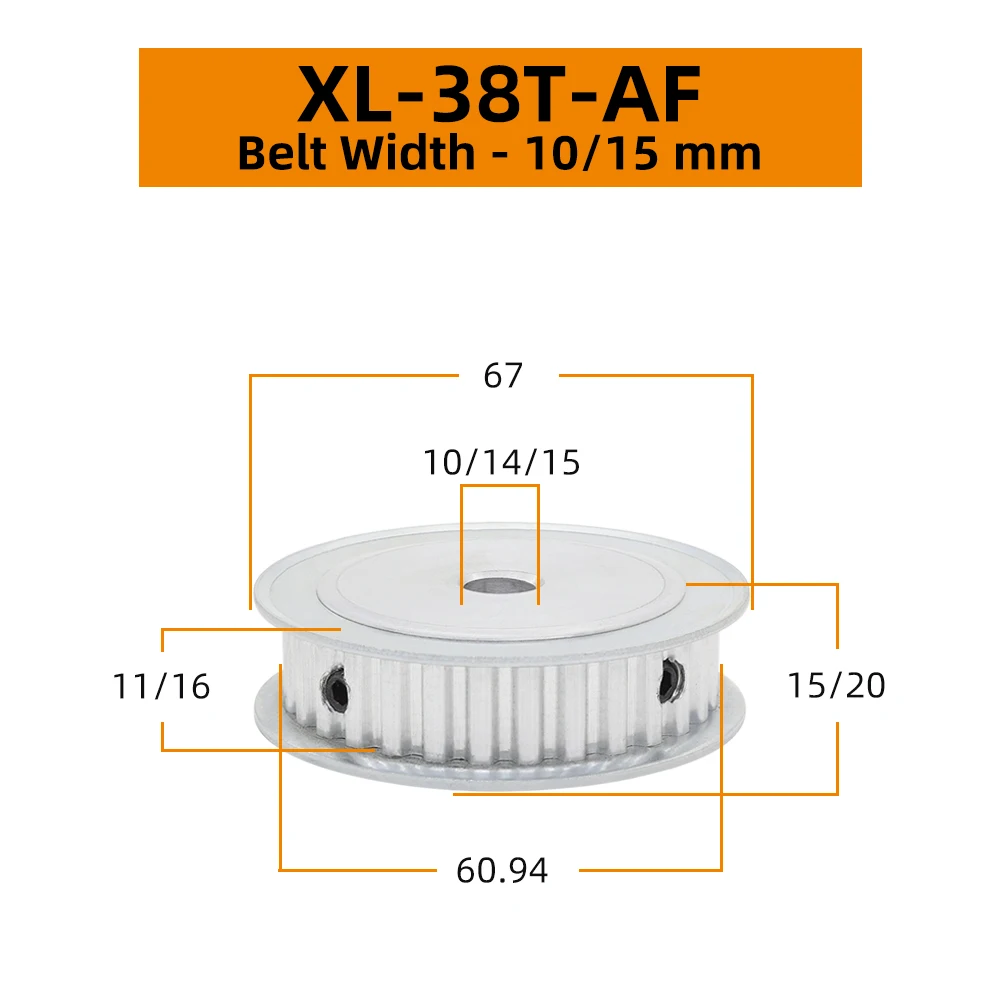 XL-38T Pulley Wheel Pitch 5.08mm Bore 8-15 mm Alloy Belt Pulley AF Shape Match With Width 10/15 mm XL Timing Belt 38Teeth