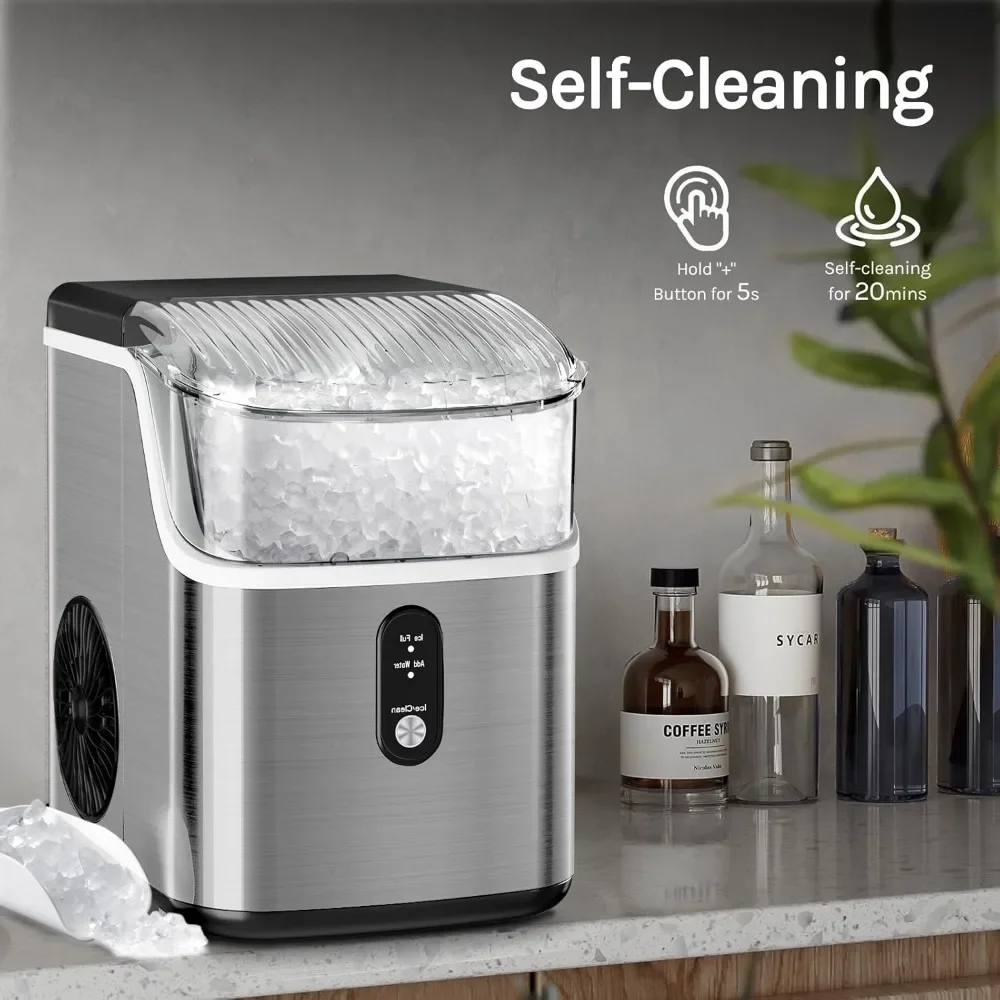 Nugget Ice Maker bocal, auto-limpeza, 35 Lbs saída diária, colher de gelo e cesta, ideal para casa, cozinha, escritório