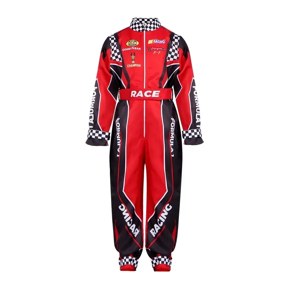 Adult Kids Racer Cosplay Costume Red Classic One-Piece Training Racing Uniform Suit For Children Halloween Karting Jersey Cloth