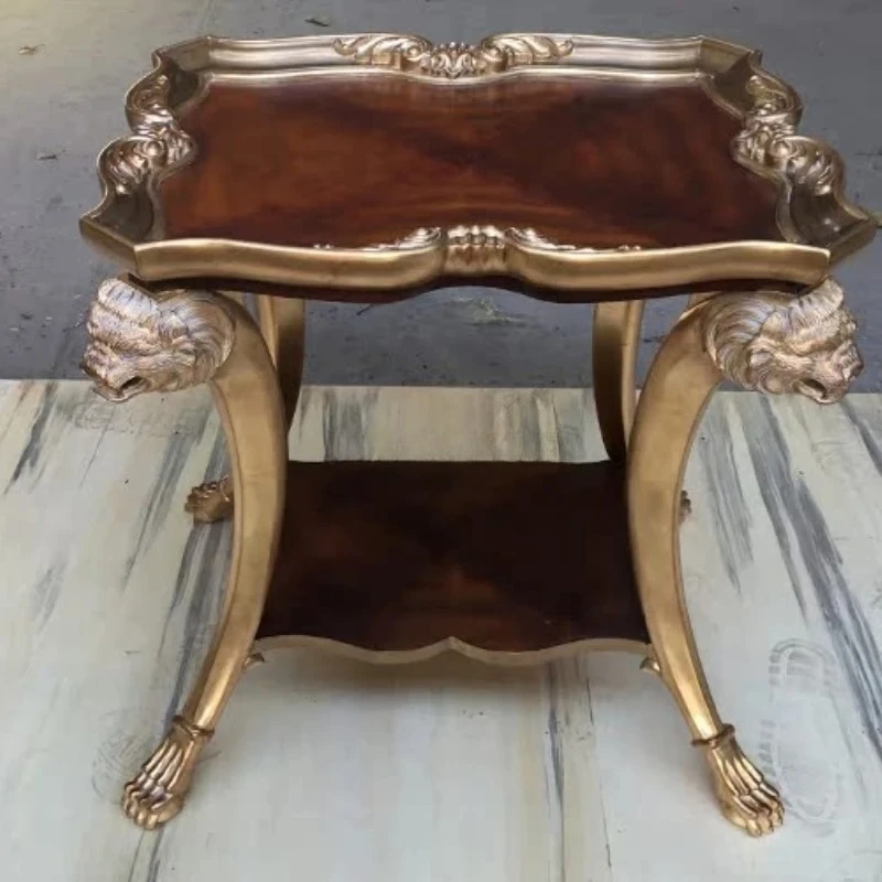 

European and American living room gold-painted solid wood carving edge table French neoclassical small coffee table