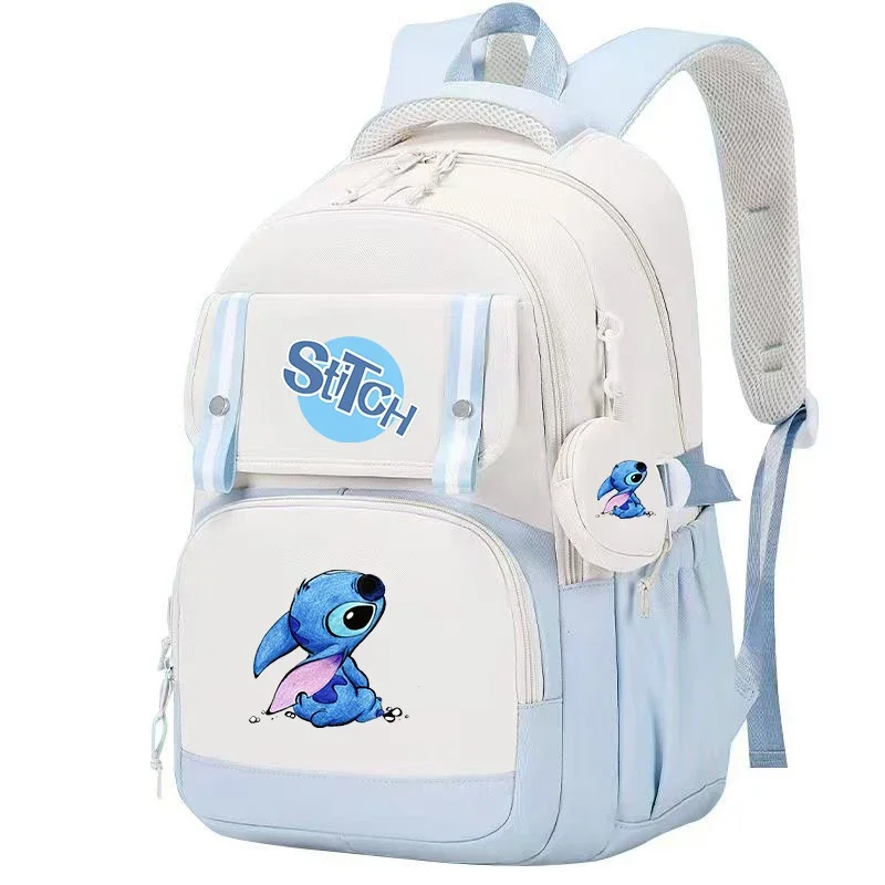 Stitch Print Backpack, Large Capacity Preppy College School Daypack With Coin Purse, Travel Commute Knapsack & Laptop Bag