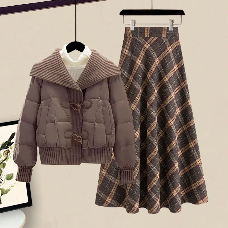 Thiened Bread Sle Cotton Jaet Women's Autumn Winter Cheered Skirt Two-Piece Set Faionable Casual Comfortable Cotton...