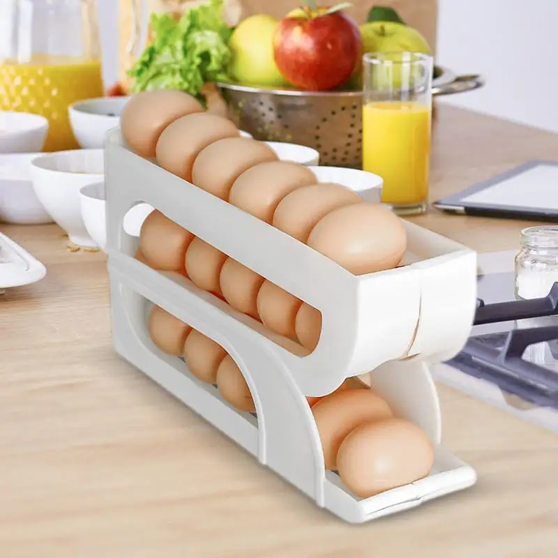 3 Layers Automatic Rolling Egg Holder Rack Fridge Egg Storage Box Container Kitchen Refrigerator Egg Dispenser Fridge Organizer