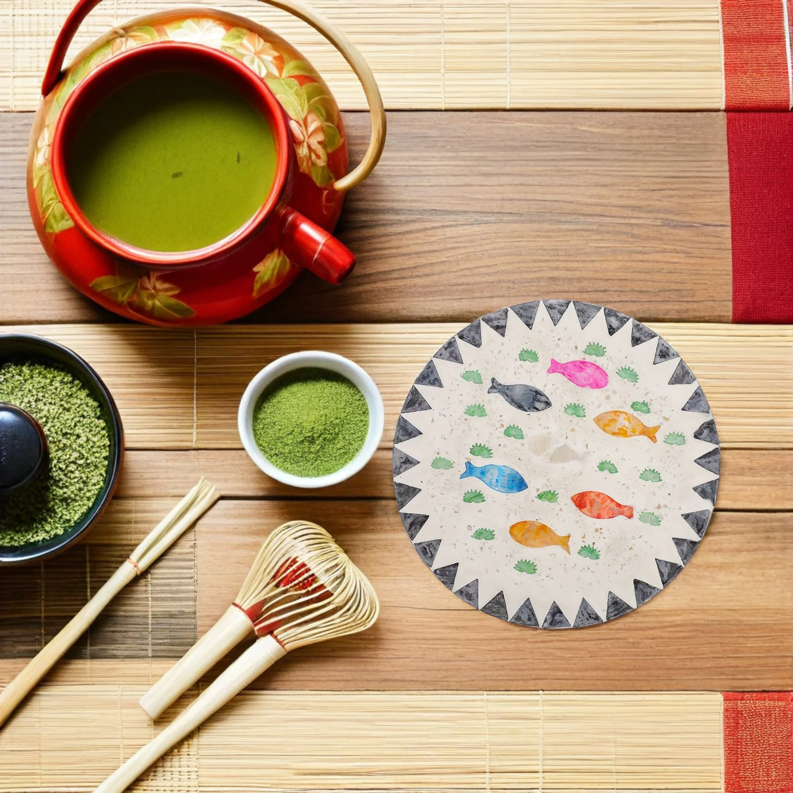 

Creative Round Ocean Themed Coaster 7.82 Inch Non-Slip Heat Insulation Cup Pad Nautical Shell Craft Drink Mat for Kitchen Table