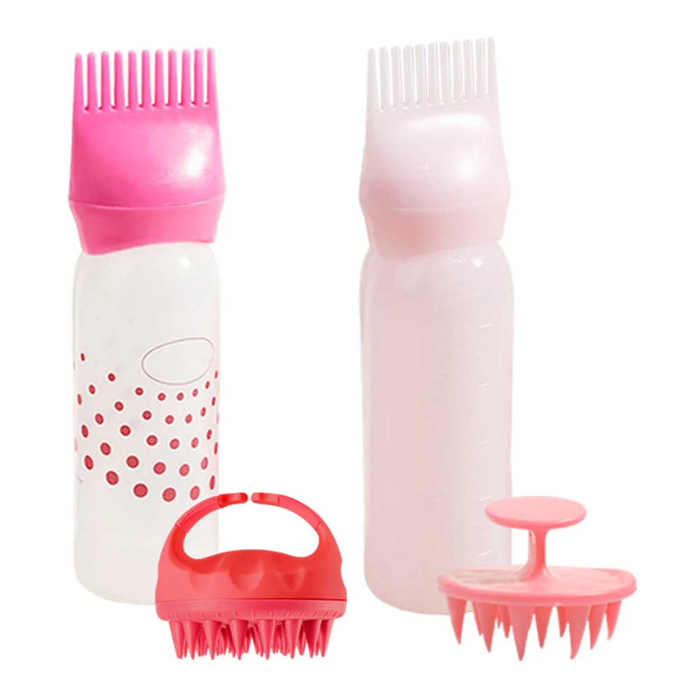 120ML Toothed Shampoo Bottle with Hair Washing Comb Color Cream Shampoo Bottle Barber Home Hairdressing Tools