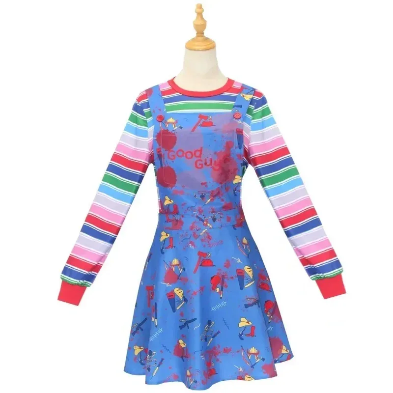 AIAI 2025Anime Role Dress Scary Child is Play Chucky Cosplay Costume Cos Masks Jumpsuits Halloween Clothing For Men Women view 6