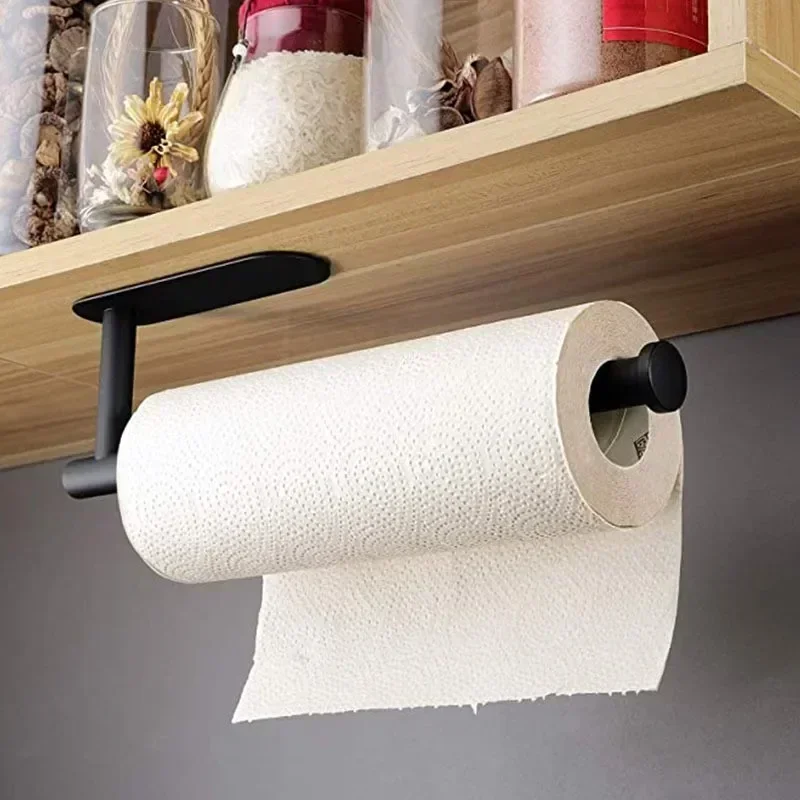 Stainless Steel Paper Towel Holder Self Adhesive Kitchen Roll Paper Holder No Punching Kitchen Bathroom Lengthen Storage Rack