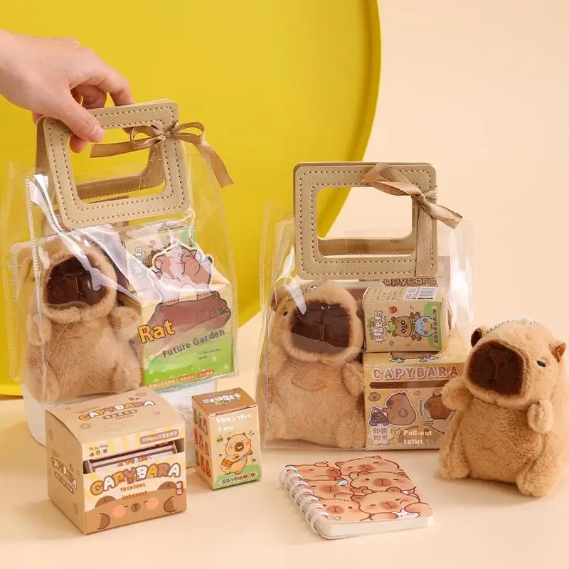 Unique Student Stationery Set with Kawaii Capybara Design: Pen, Stickers, Notebook, Plush Pendants, Handbag, & Rewards