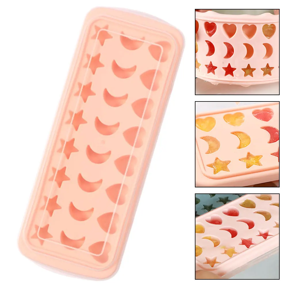 

Food Silica Gel Ice Cube Mold Star Moon Heart Shape Flexible Easy Demould Lid Ice Making Box For Drinks Kitchen Tool Light