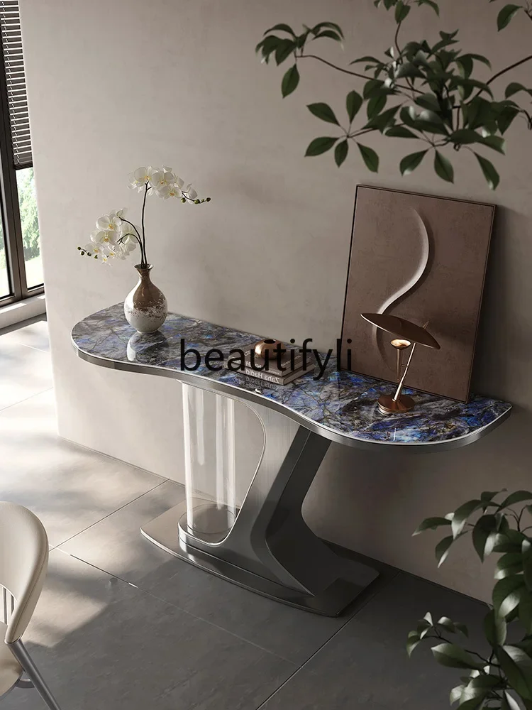 

Living room stainless steel entrance table against the wall marble end view table Italian minimalist acrylic table