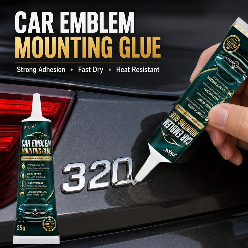 JOKJOK Car Emblem Glue No Mark Adhesive For Metal Letter Number Badges Logos Body Trim Plastic Resin Parts 25g