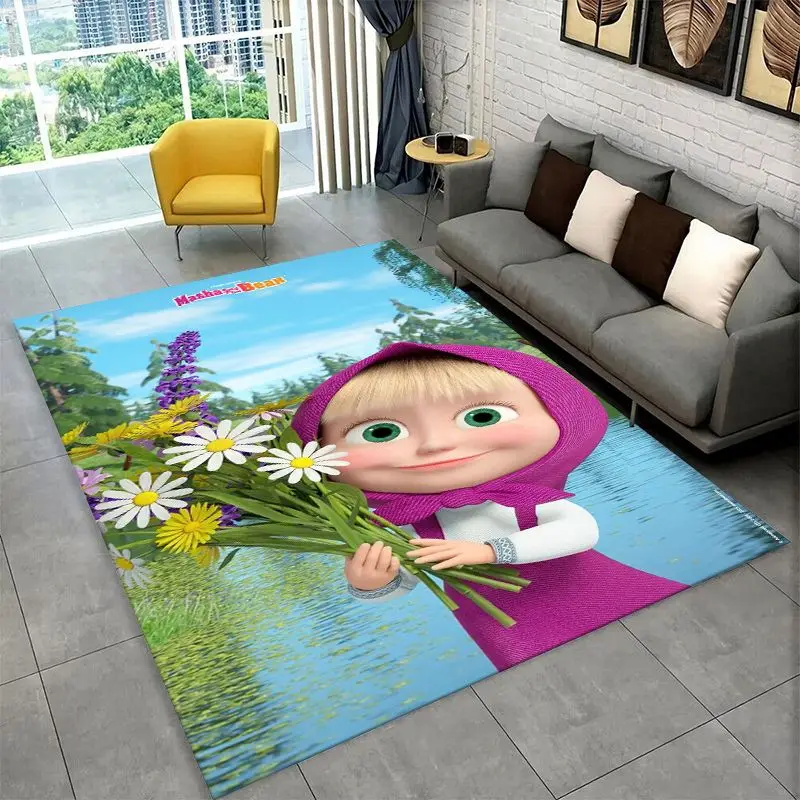 Cartoon Cute M-Masha Bear Non-Slip Area Rug for Living Room,Bedroom,Playroom,Soft Carpet Floor Mat Home Decor Rug  Room