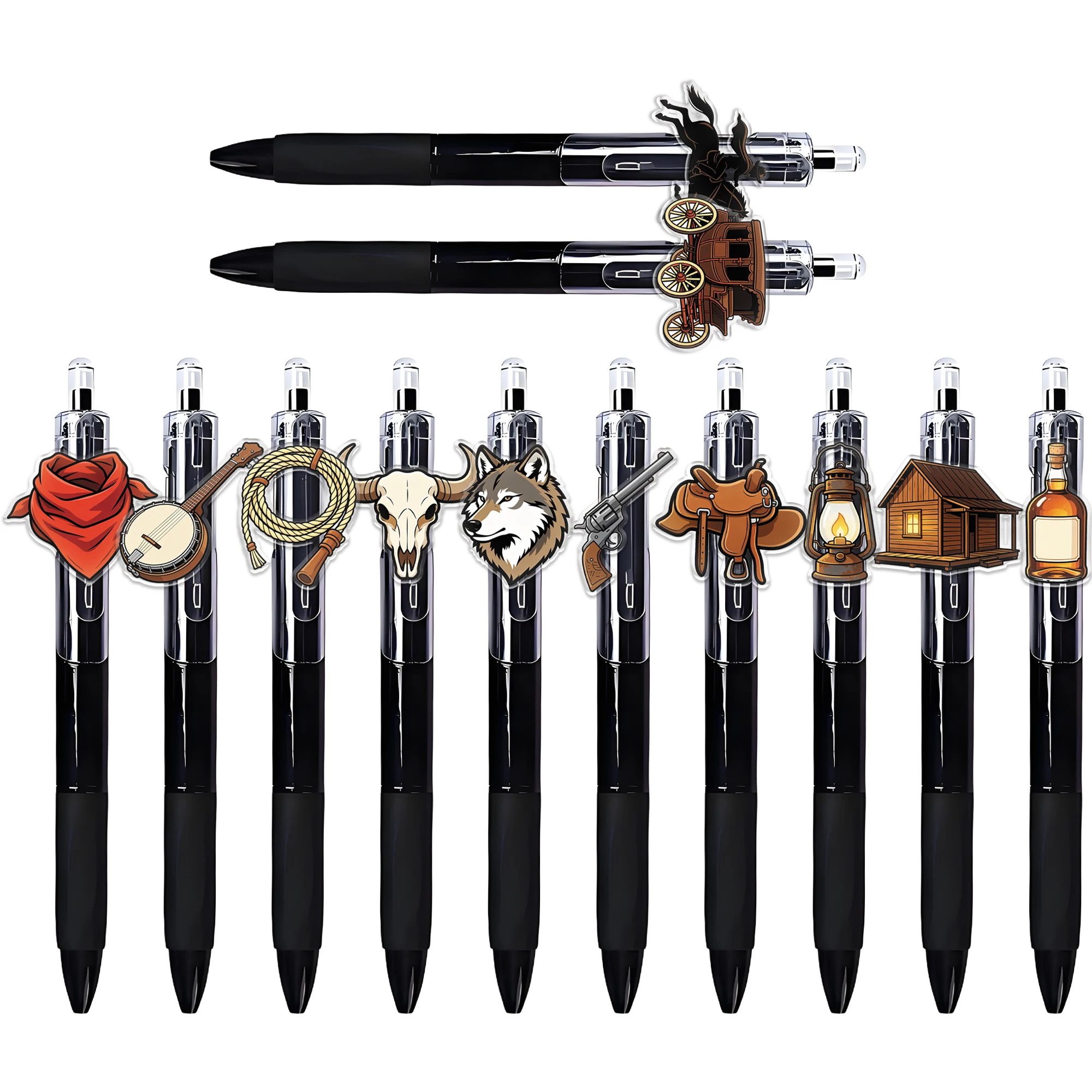 12PCS American Western denim retro element ballpoint pen pattern random