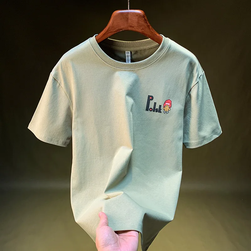 Kaus Lengan Pendek Pria Pakaian Nyaman Bersirkulasi Elastis Baru Musim Panas Pria, Atasan Cetak Kreatif Longgar dan Modis