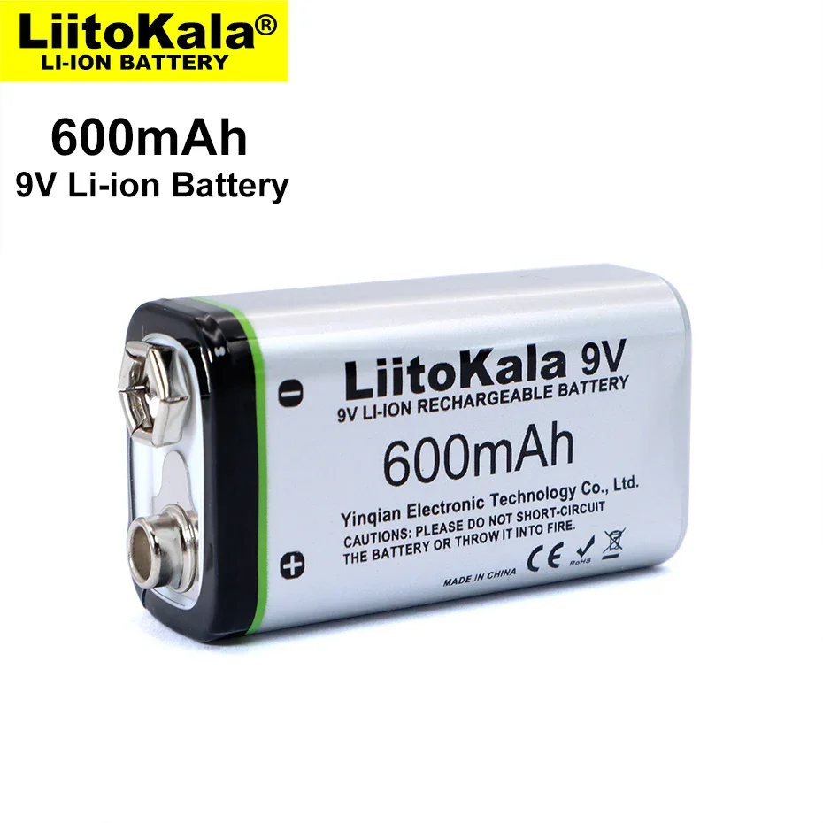 LiutoKala 600mAh 6F22 9V lithium-ion rechargeable battery can be used for wireless microphones, multimeters, RC toys, temperatu