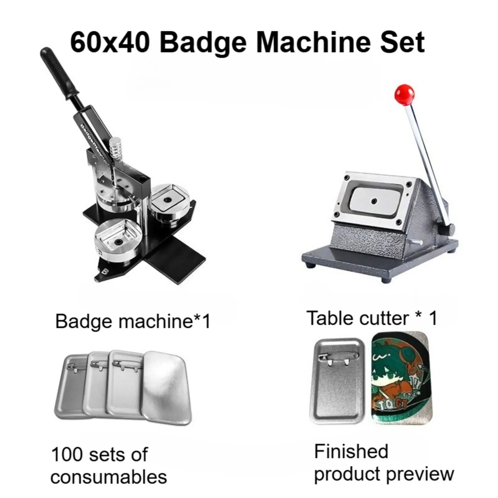 40x60mm Badge Maker Machine Set DIY Photo Badges Pins Making with 100Sets Rectangle Material + Cutter for Home Decoration Gifts