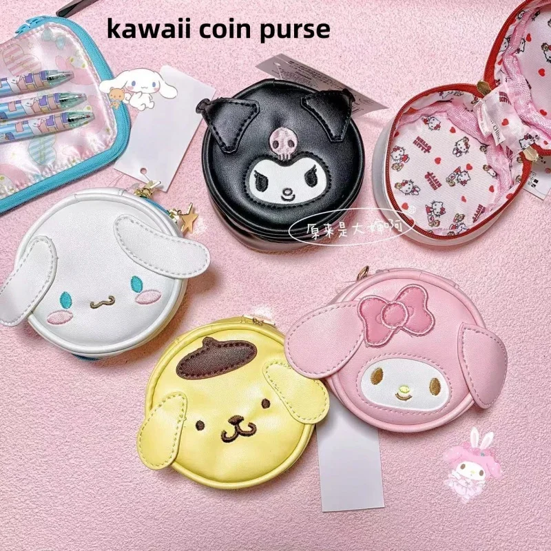 

hello kitty purse kuromi Melody mini clutch bag cute coin pouch round storage jewelry box portable headphone PU birthday gift