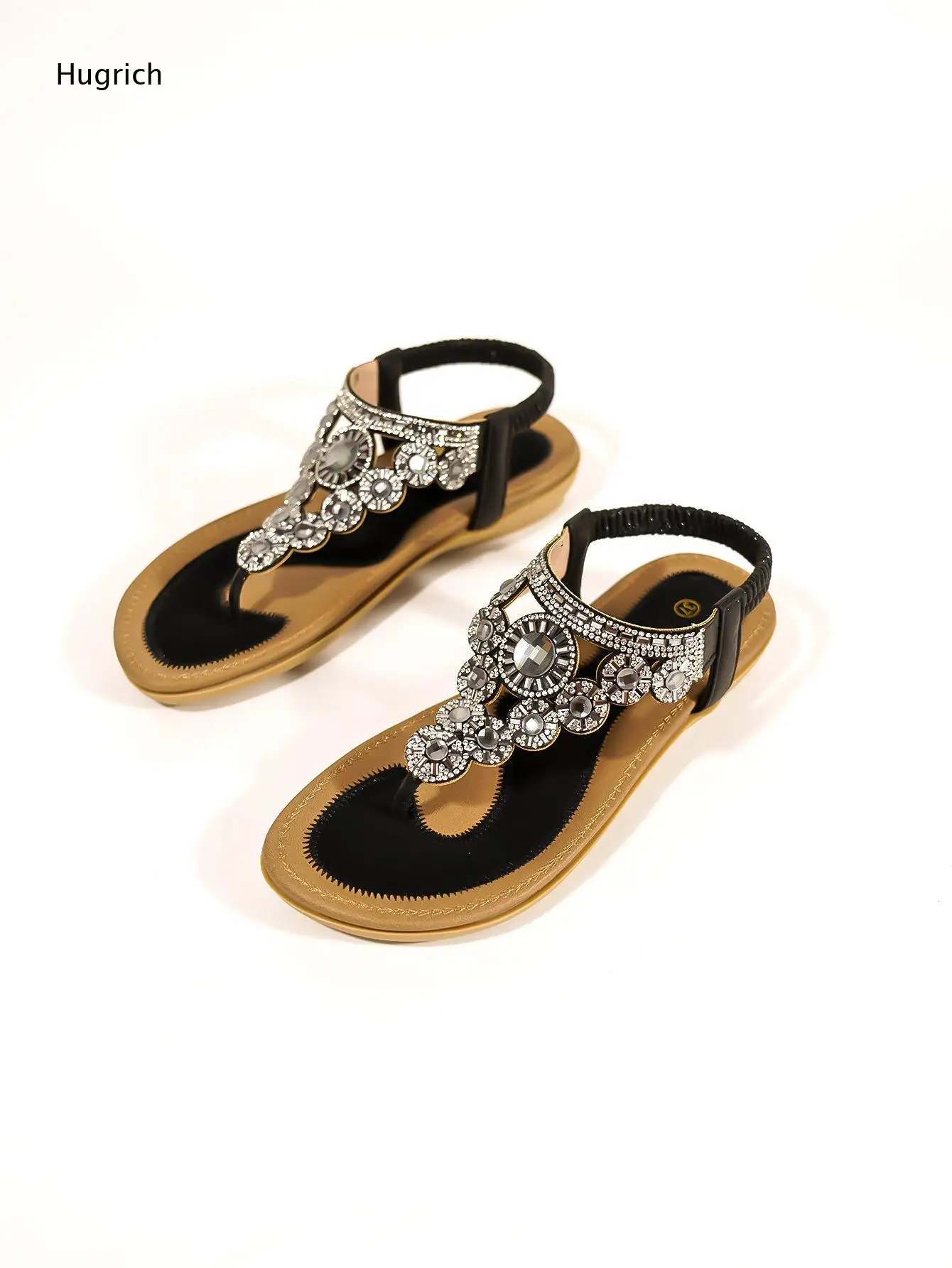 Crystal Flower Flat Sandals Clear Rhinestone Ornament Adjustable Ankle Buckle Band Flexible Cushioned Insole view 3