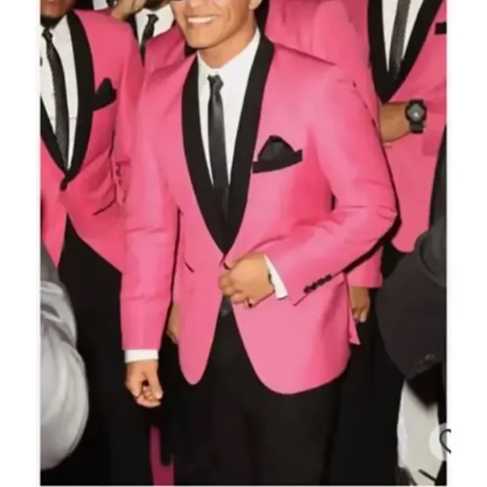 

Pink And Black Suits For Men Set 2 Pieces Chic One Button Shawl Lapel Wedding Groom Groomsman Tailor-Made Outfits Jacket Pants