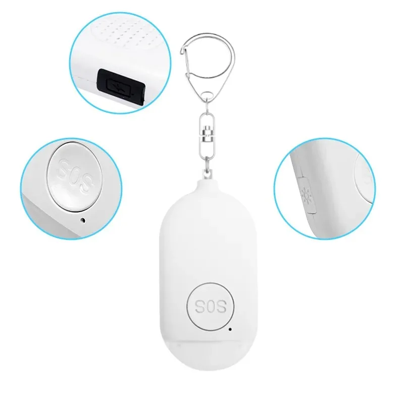 Personal SOS Defense Alarm Self Defense Alarm Girl Rechargeable 130dB Large Sound LED Flash Light Emergency Help Safety Alert