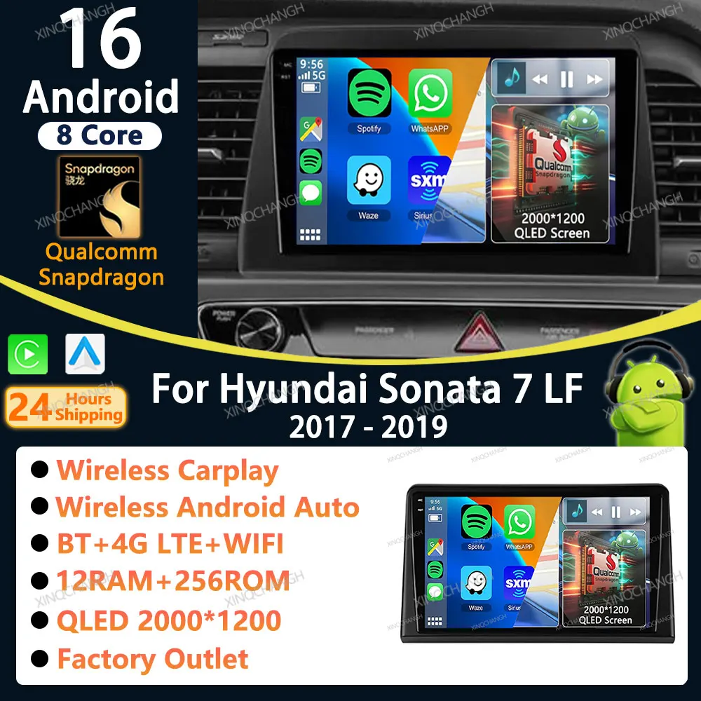 Android 16 Car Radio Carplay Auto For Hyundai Sonata 7 LF 2017 - 2019 Fascia Panel 2 DIN Accessories Head Unit Stereo Qualcomm