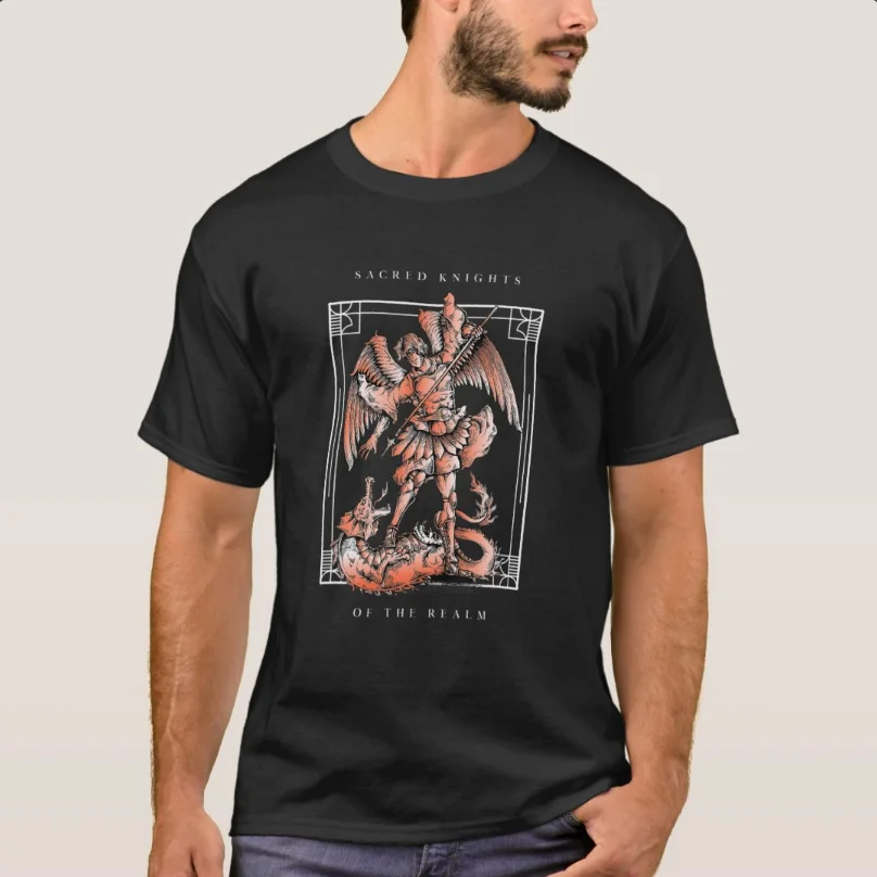 Sacred Knight of The Realm St Michael The Archangel T-Shirt Short Sleeve Casual 100% Cotton O-Neck Mens T-shirt Size S-3XL