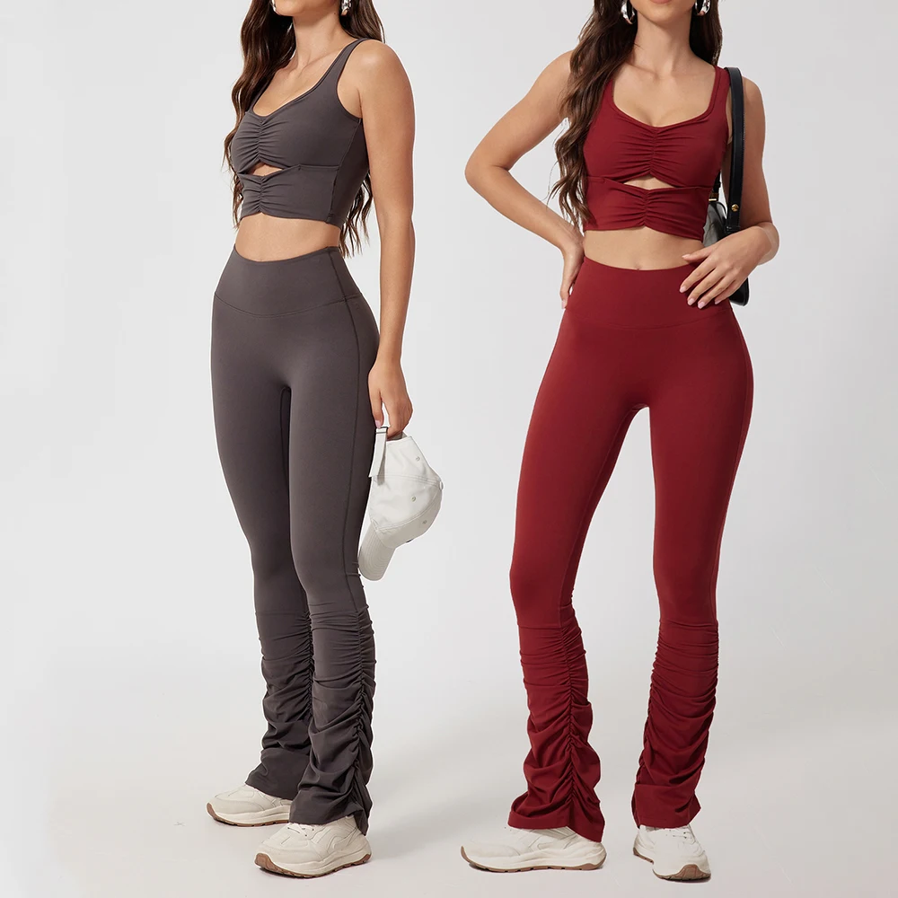 

Спортивный комплект, расклешенные брюки, одежда для тренировок в тренажерном зале, женский костюм для йоги для фитнеса, расклешенный низ и нижнее белье, спортивный костюм для тренировок