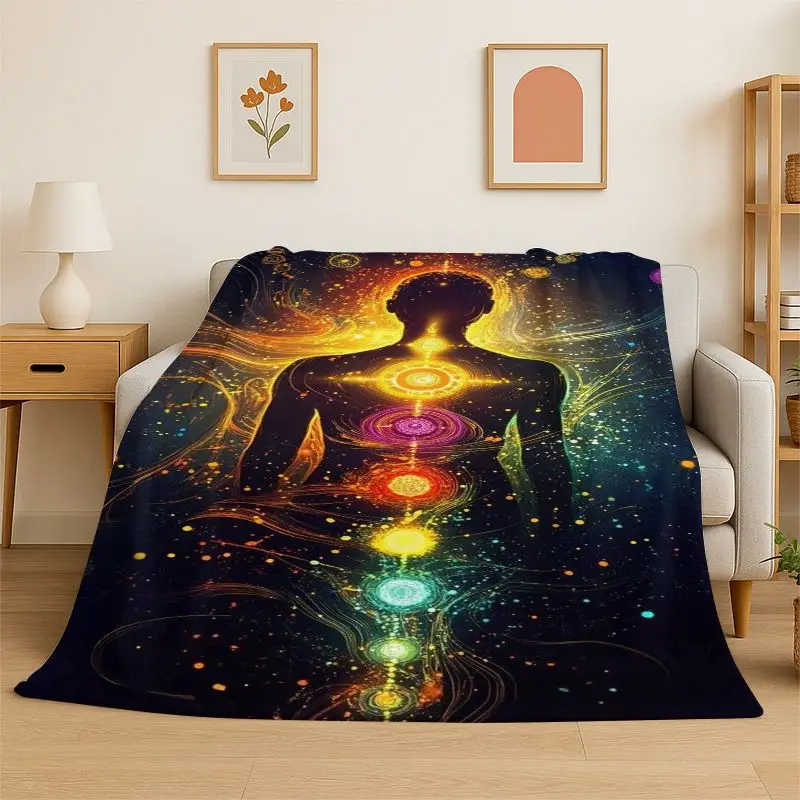 Rainbow Chakra Yoga Mandala Meditation Flannel Blanket Soft Throw Blanket for Bedroom Living Room Bed Travel Camping Picnic Nap