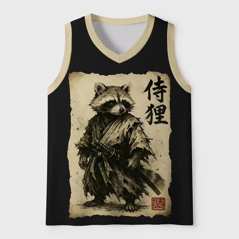 2026 New Summer Japanese Samurai Raccoon Design Lucky Peace 3D Printing Y2K V-neck Breathable Parent Child Streetwear Tank Top