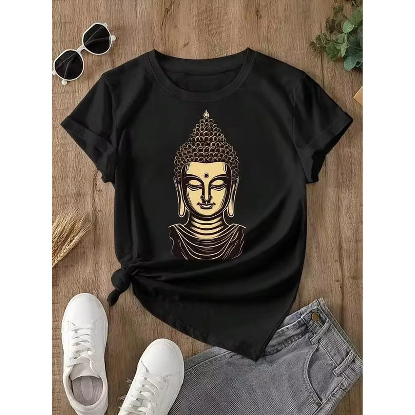 Women Buddha T-Shirts Short Sleeve Round Neck Blouse Buddha Meditation Multi-Color Options Short Sleeve Buddha Top Fall Attire Meditation Outfits