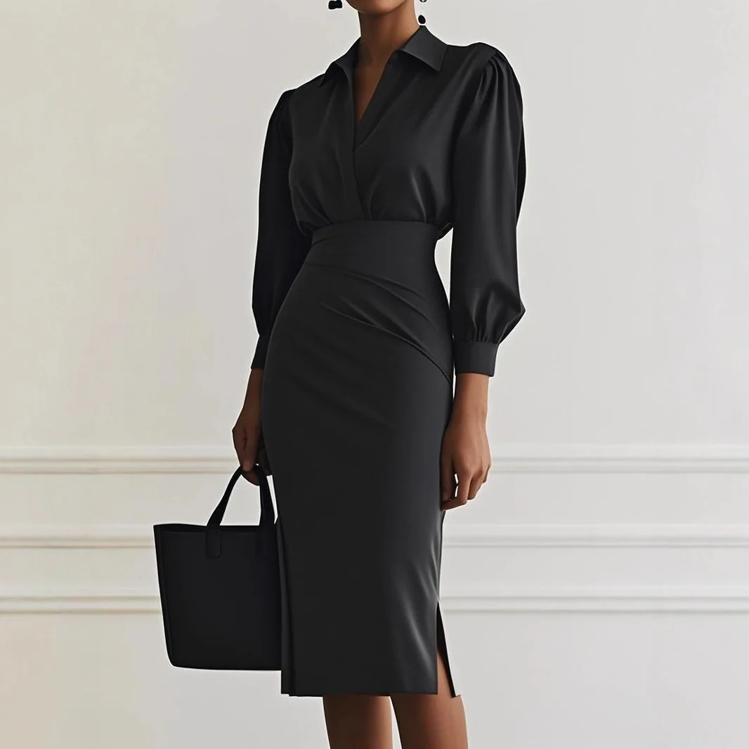 

Temperament Slim Fit Women's Dress 2025 Autumn New Sexy Long Sleeve Shirt Dress For Women Bodycon Solid Color Office Lady Dress