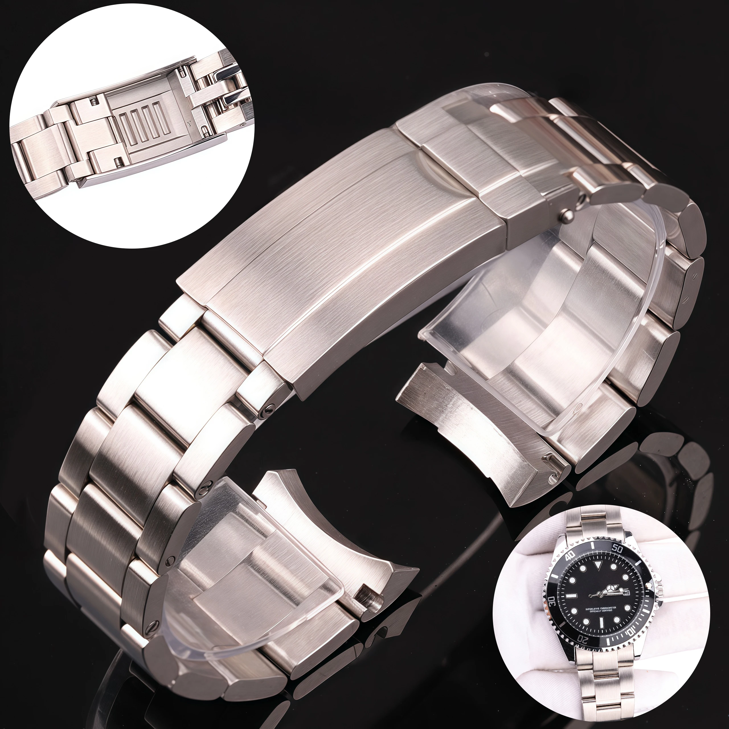 20 mm 904L-Edelstahl-Uhrenarmband mit gebogenem Ende, solides Armband mit Gleitverschluss für 40 mm 41 mm Uhrengehäuse