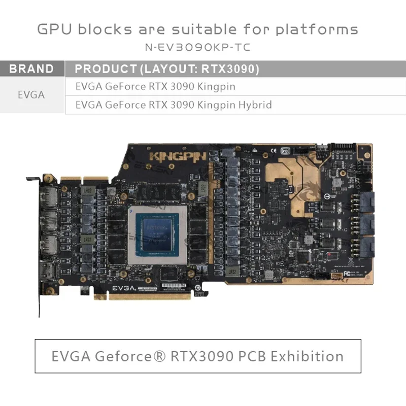 Bykski GPU Block for EVGA RTX3090 Kingpin Hybrid Backplane/Water Cooling Video Card Copper RGB Radiator N-EV3090KP-TC
