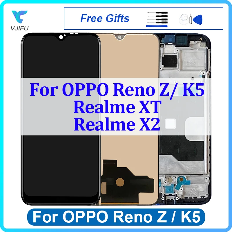 6.4'' For OPPO K5 Reno Z LCD Display Touch Screen For Realme XT X2 Digitizer Assembly Replacement Repair With Frame 100% Tested