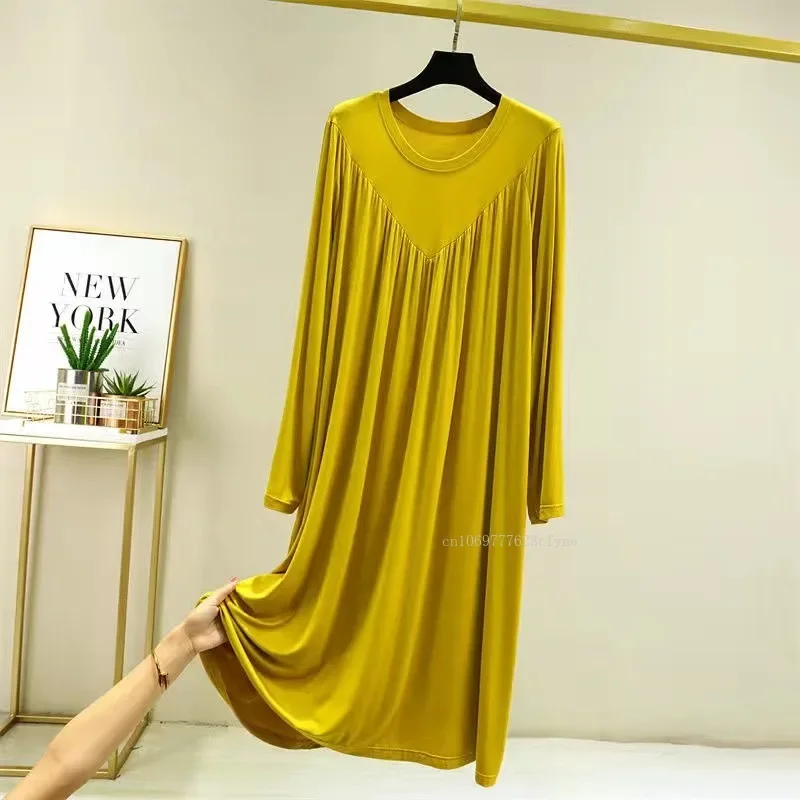 Casual Large Size Modal Cotton Nightgowns for Women Loose Long Sleeve Nightshirt Female Spring Autumn Summer Home Dresses