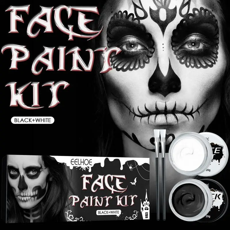 4Pcs/set Halloween Face Body Painting Kit Party Black And White Makeup Painting Set For Kids Adults Clown Skull Ghost Cosplay