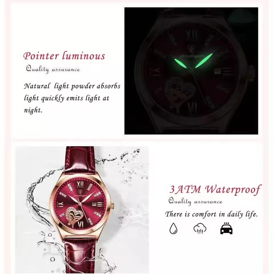 POEDAGAR, relojes informales de lujo para mujer, calendario resistente al agua, reloj de cuero para mujer, reloj de pulsera de cuarzo de alta calidad a la moda para mujer