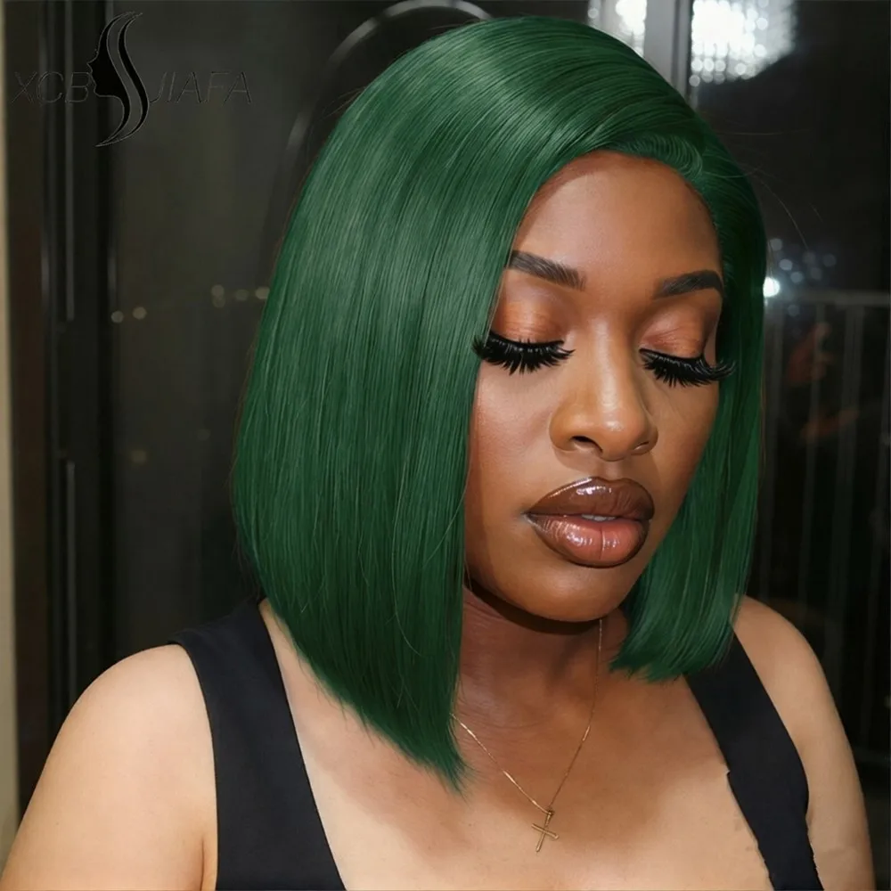 

Короткий прямой парик-боб из натуральных волос, 10 дюймов, для повседневного использования и вечеринок, с фронтальной кружевной вставкой 13X4, цвет зеленый/красный (350), плотность 150%.