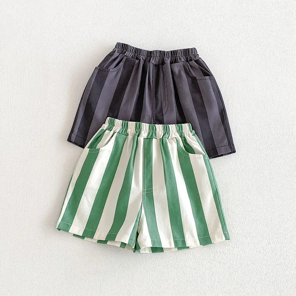 Sommer Jungen Mädchen Lässige Streifen-Shorts Kleinkind Atmungsaktive Baumwoll-Freizeitshorts Kinder Klassische Hosen mit Taschen Kinderkleidung – Detail 5